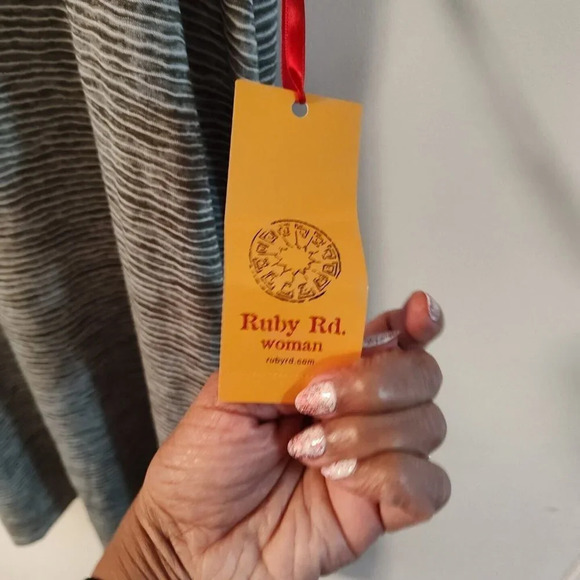 Ruby Rd Olive Green Striped Dress Women Size 2X Cold Shoulder Short Sleeve NEW - Picture 5 of 9